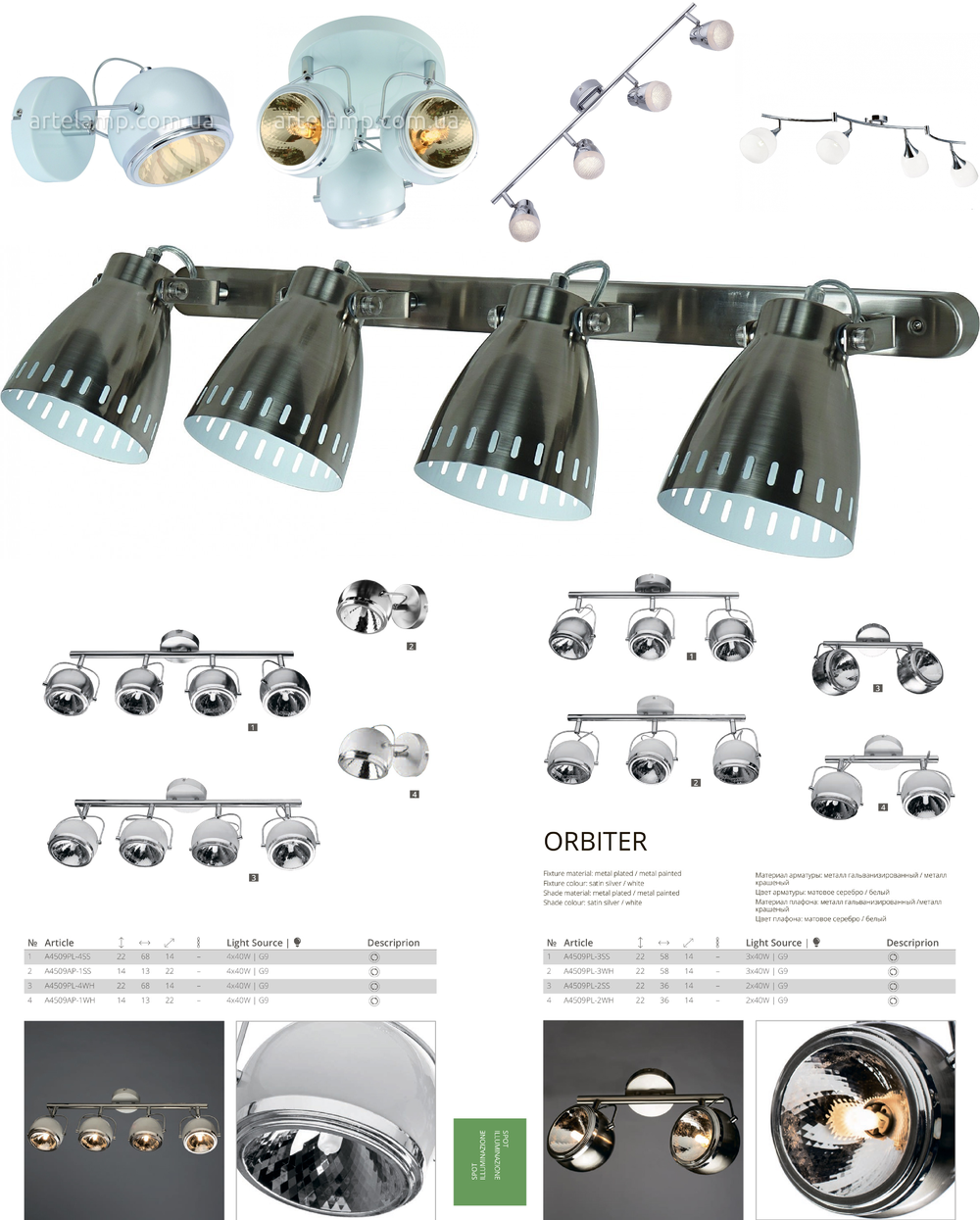 « четыре лампочки». Arte Lamp серия Orbiter артикул A4509PL-4SS