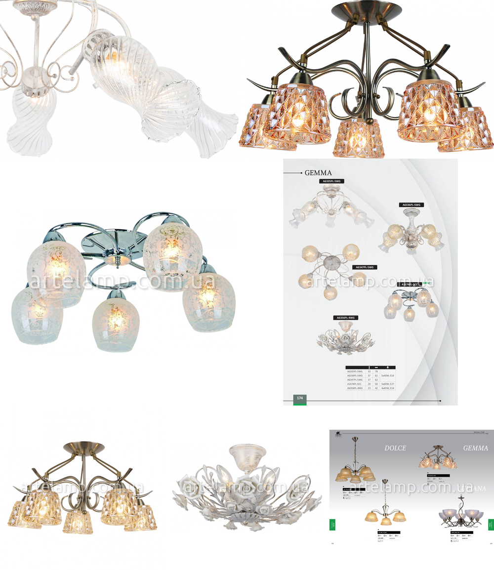 « потолочные». Arte Lamp серия Gemma артикул A6335PL-5WG