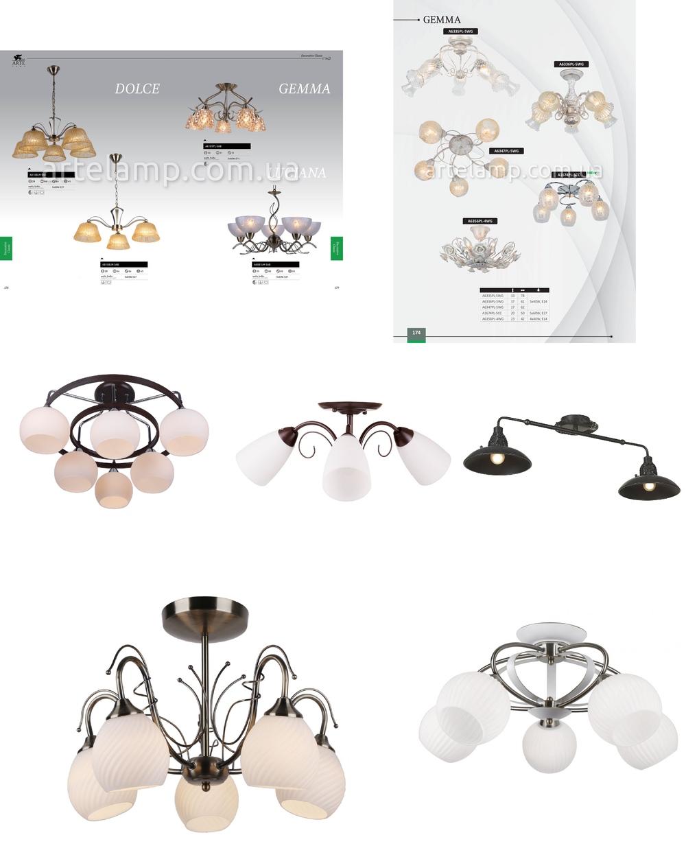 « потолочные». Arte Lamp серия Gemma артикул A6347PL-5WG