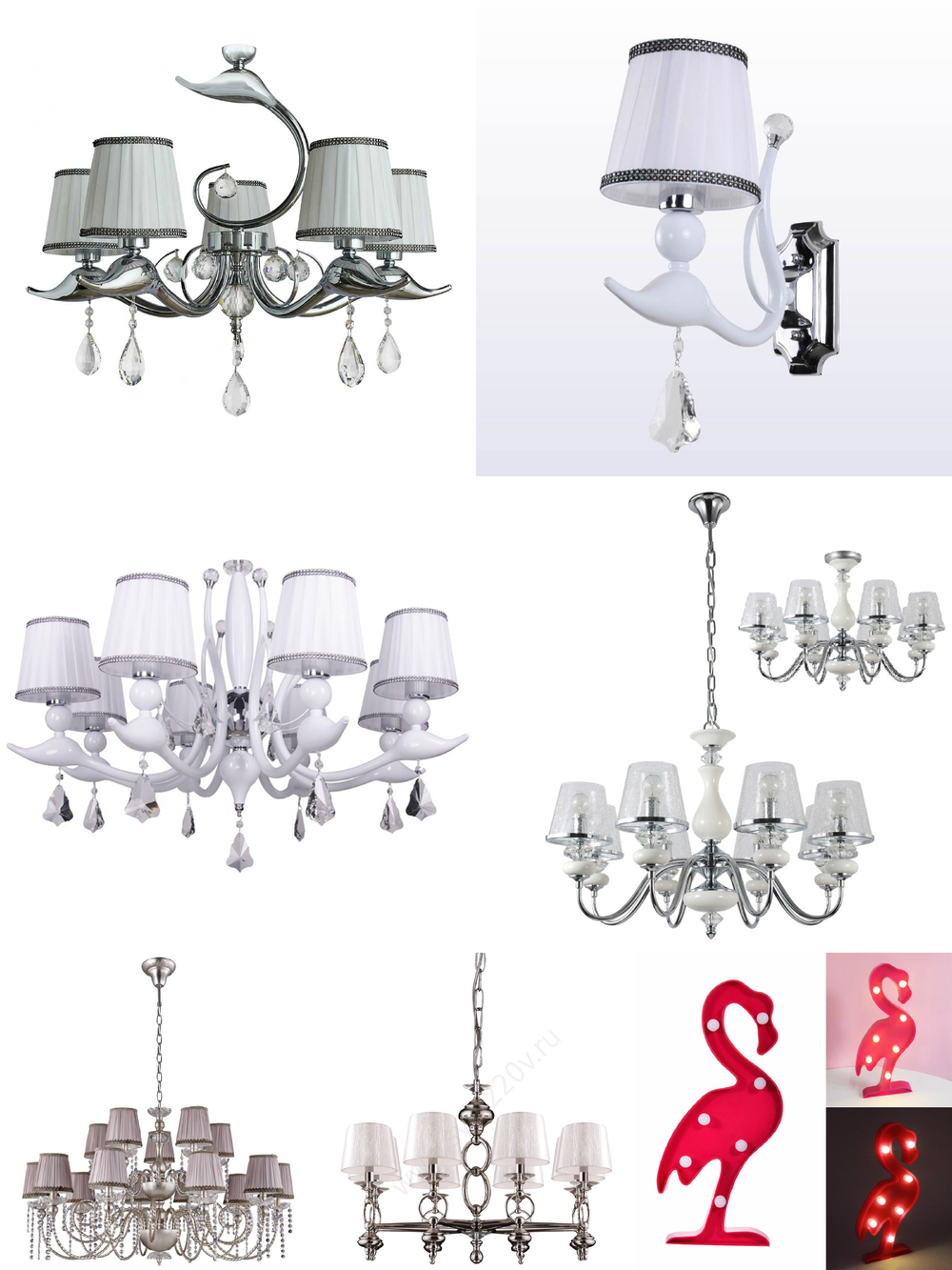 «Люстры». Crystal Lux серия Flamingo артикул FLAMINGO SP-PL5 WHITE